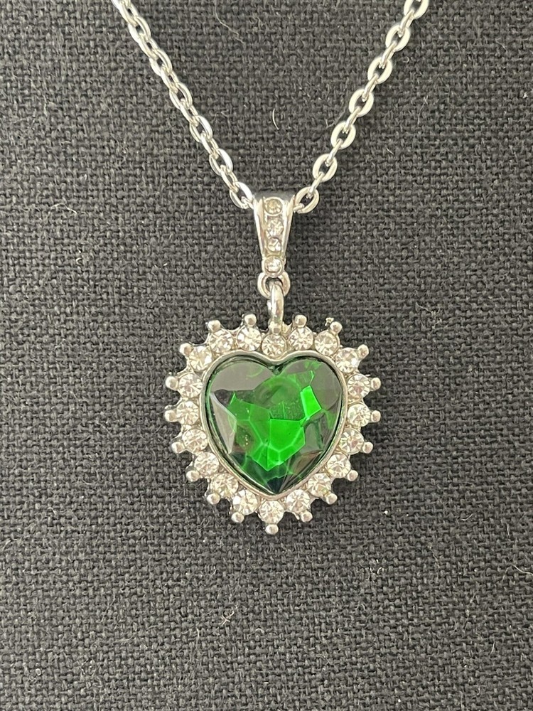 Swarovski Green Gem Heart Necklace with Clear Crystal Accents