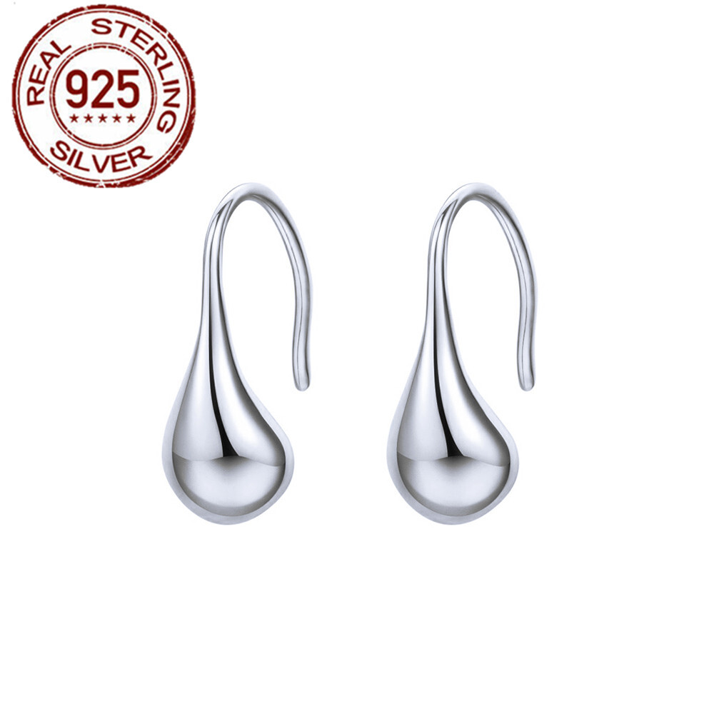 Hypoallergenic Ladies 925 Sterling Silver Teardrop Hook Earrings