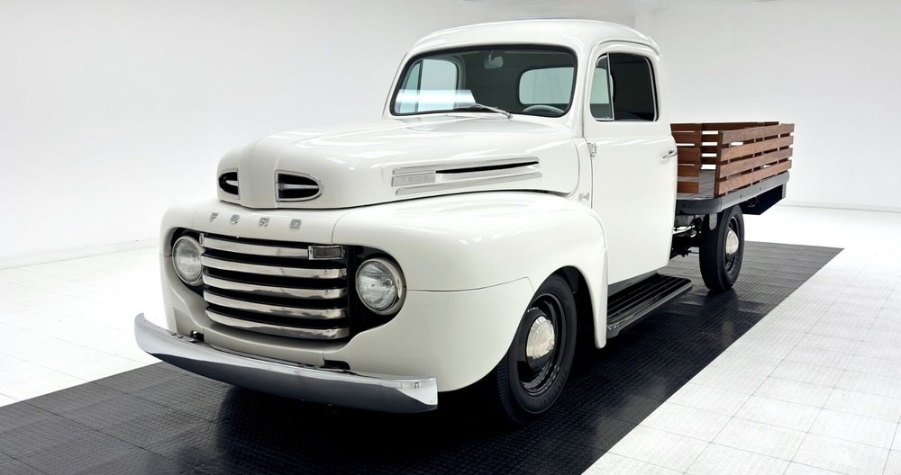 1950 Ford F1 stakebody white | 24x36 inch POSTER | vintage classic pickup truck