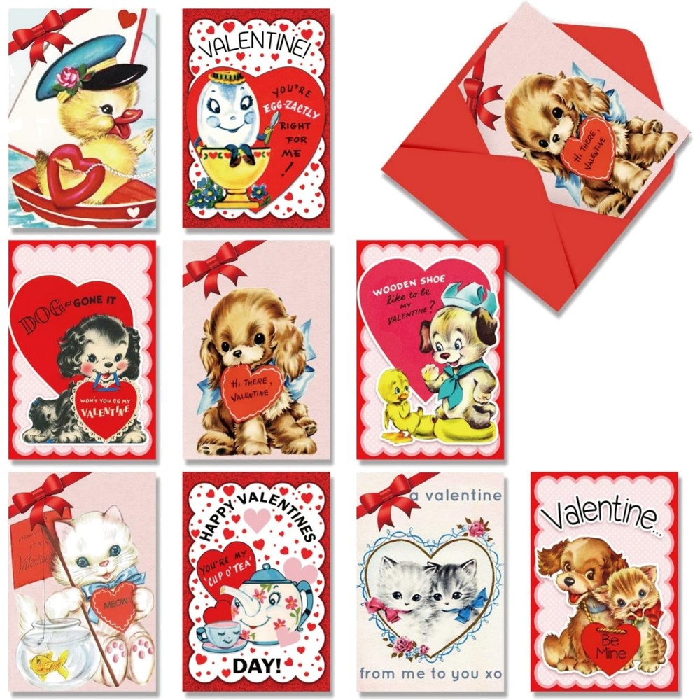 27 Pcs Vintage Valentine'S Cards Animal Valentine'S Day Greeting Cards Colorful
