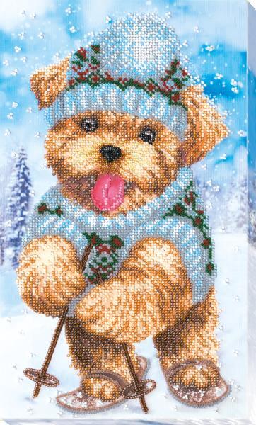 Bead embroidery kit Winter fun needlework kit Art canvas beadwork pattern