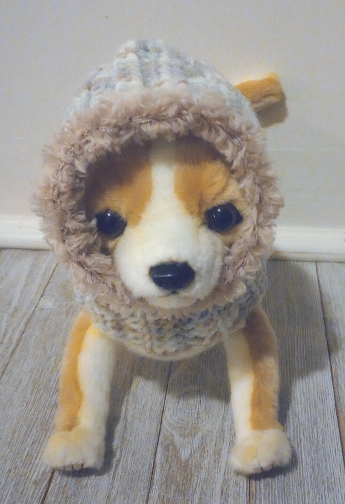 handmade crochet dog pet hood hat cat snood xs small  light gray beige USA