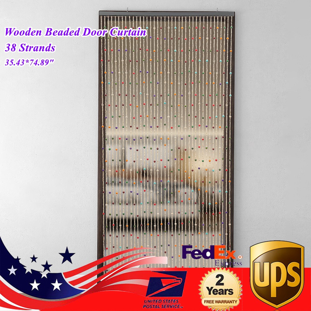 Wooden Beaded Curtain String Doorway Curtain Bamboo Window Curtain 38 Strands