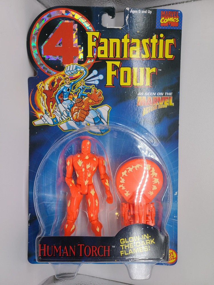 1995 Toy Biz Marvel Fantastic Four HUMAN TORCH Glow in the Dark Flames NIB