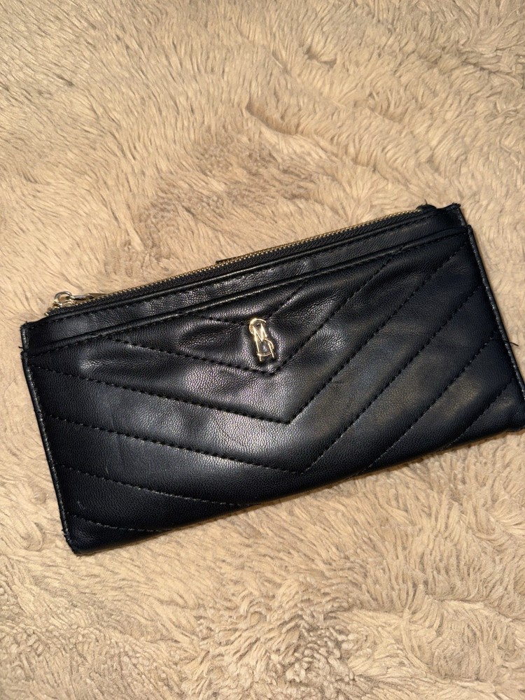 Steve Madden Black Chevron Zip-Around Women's Wallet with Snap & Logo Accent