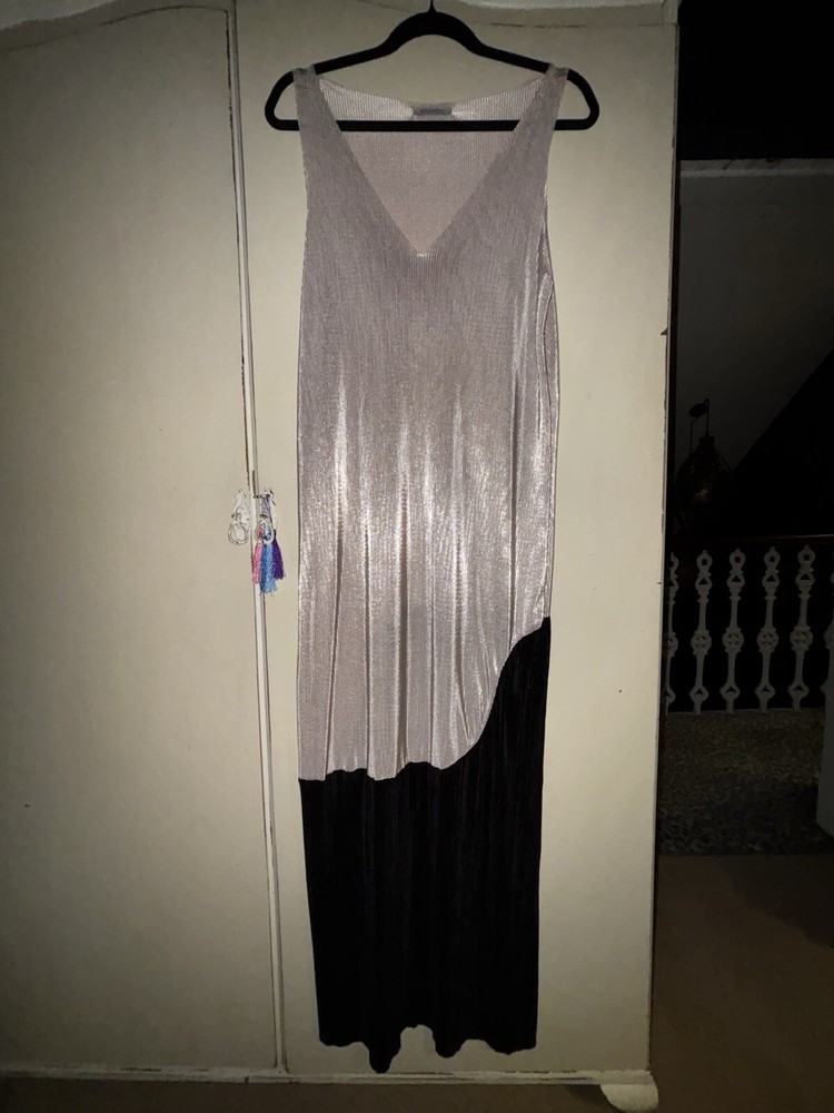 Zara Silver Black Metallic Maxi Dress