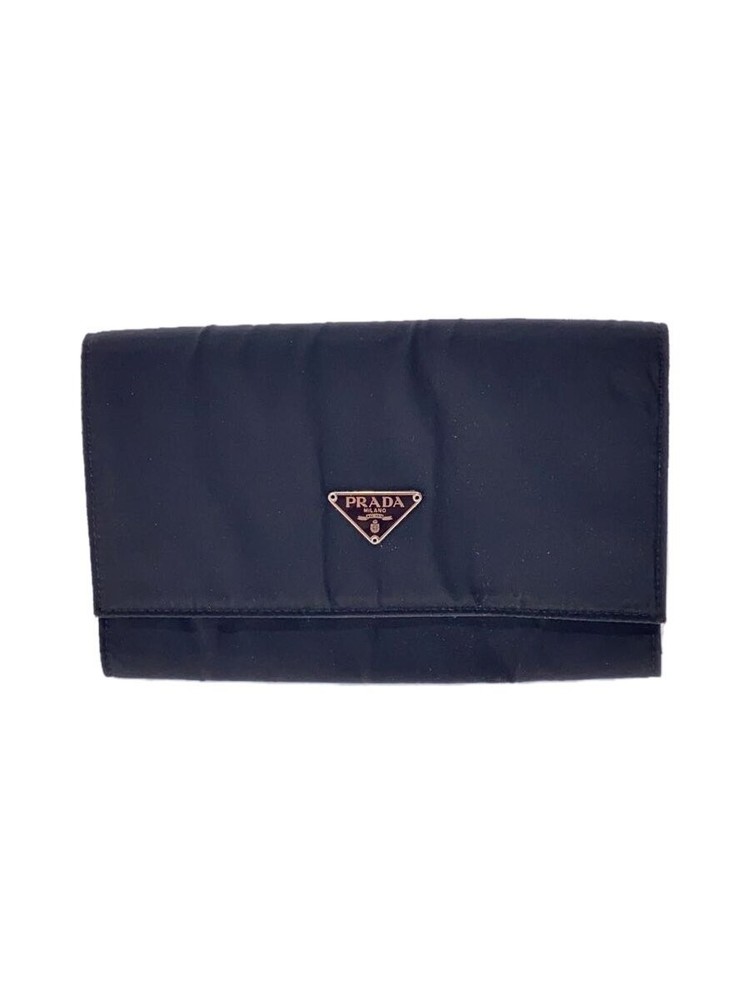PRADA Saffiano Leather Lined Nylon Long Wallet for Women in Black