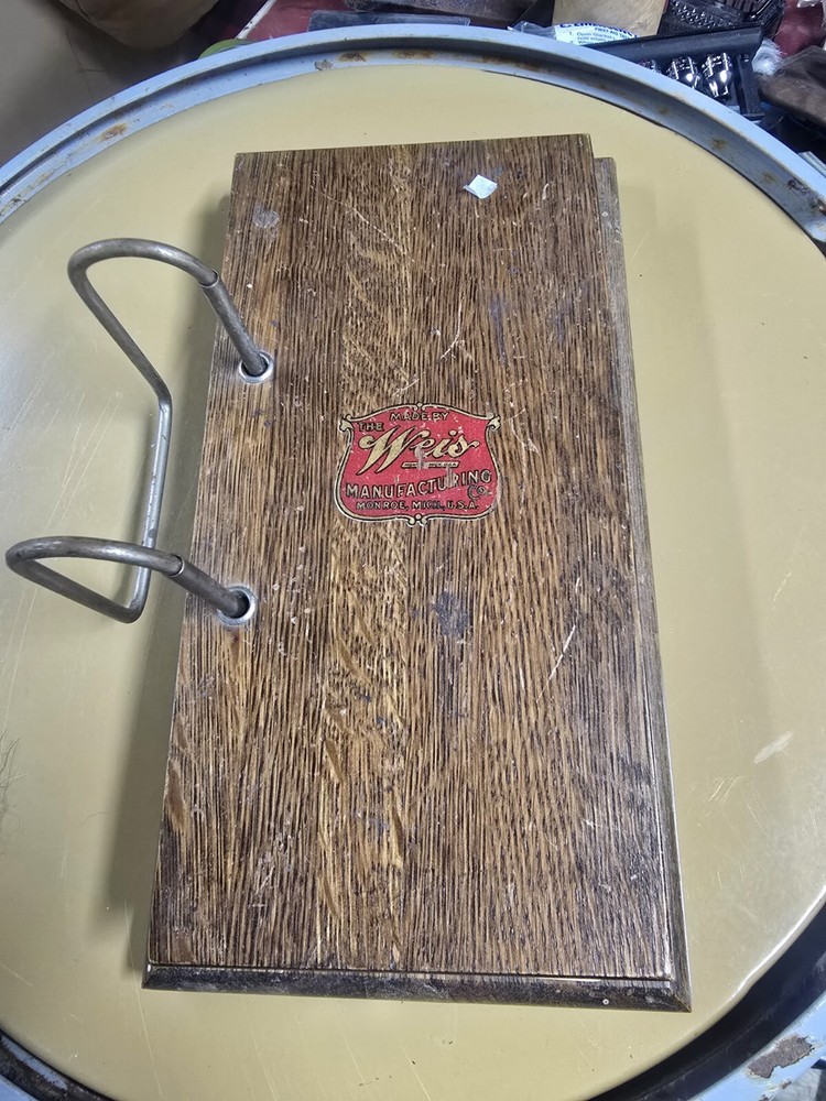Antique 1920s Weis Manufacturing Co. Monroe Michigan Wood Desktop Ledger w/Pages