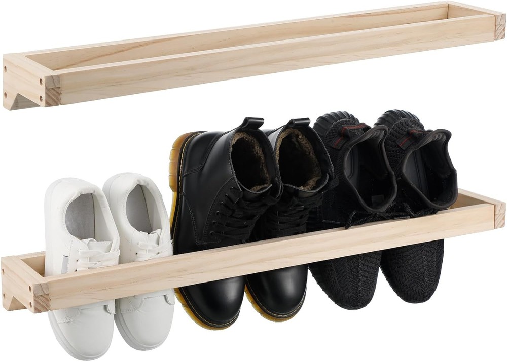 2-Pack 30-Inch Rustic Wood Wall-Mounted Shoe Rack Space Saver