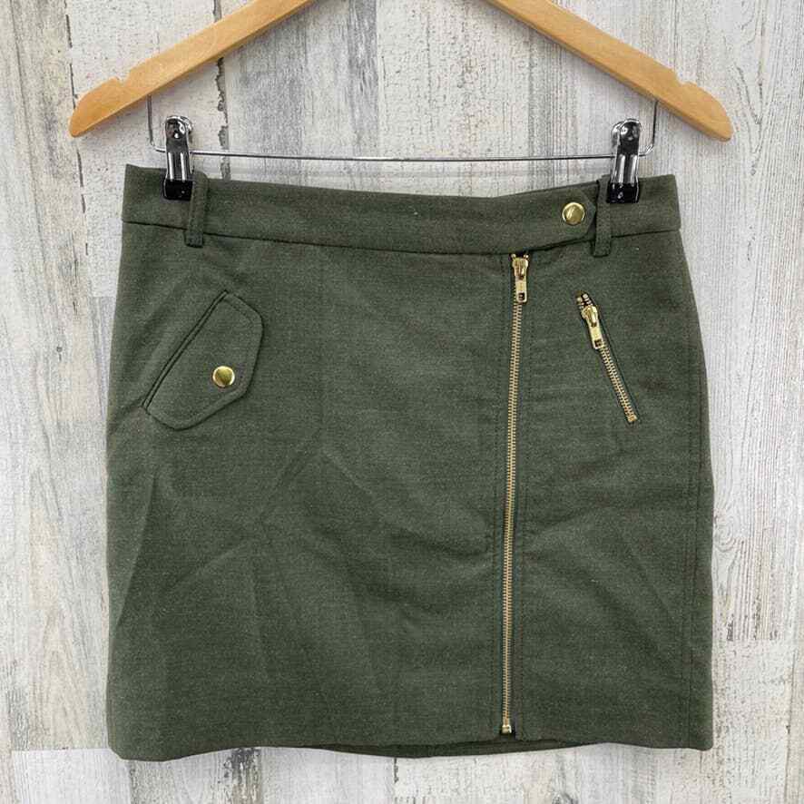 J.Crew Womens Olive Green Wool Blend Mini Skirt with Front Zip and Pockets