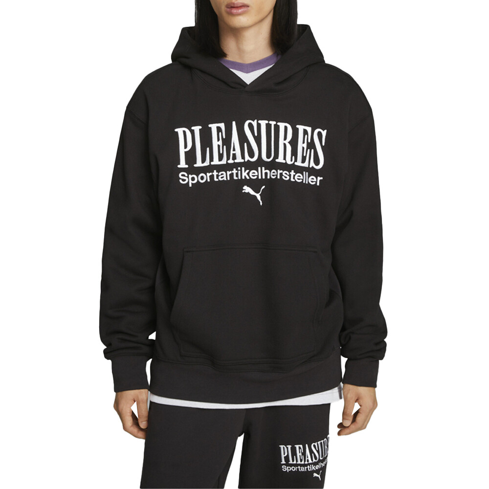 Puma X Pleasures Black Graphic Long Sleeve Hoodie for Men 62087901