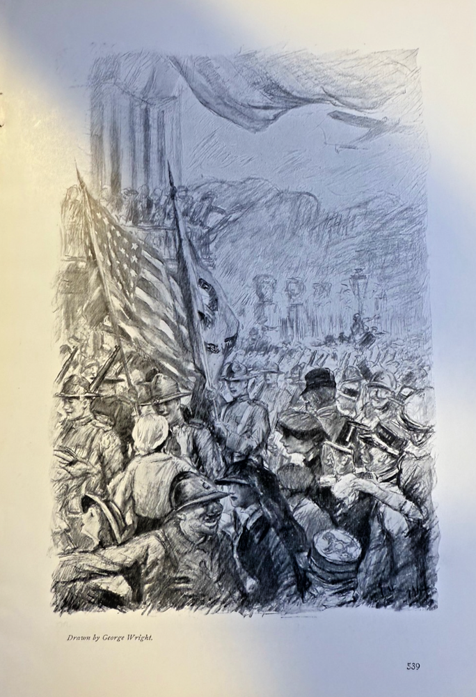 1917 Magazine Illustration Wold War I Soldiers American Flag George Wright