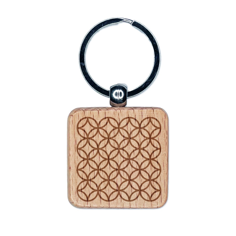 Engraved Wood Square Keychain with Kaleidoscope Quilting Circle Pattern