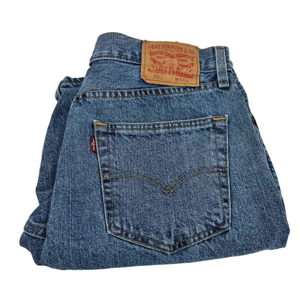 Levi's 505 Jean Shorts Mens 34 (34x10 ACTUAL) Blue Denim Jorts Regular Fit