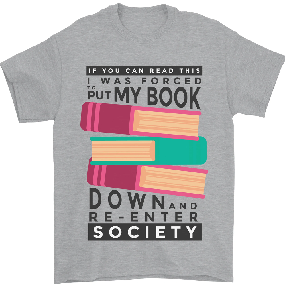 Book Reading Re-Enter Society Funny Mens T-Shirt 100% Cotton