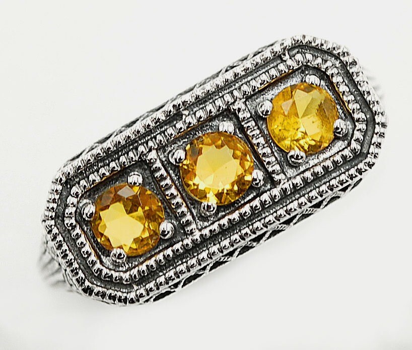 1CT Natural Citrine Vintage Sterling Silver Ring Size 9