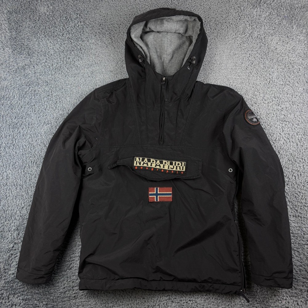 Napapijri Mens Medium Black Rainforest Lined 1/4 Zip Pullover Smock Coat