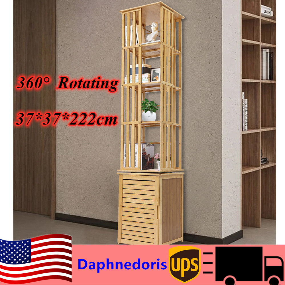 6-tier Rotating Bamboo Bookshelf Storage Display Rack Organizer Corner Bookcase