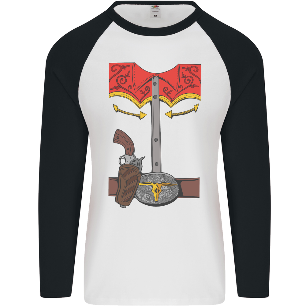 Wild West Cowboy Costume Long Sleeve T-Shirt for Men Stag Party Outfit