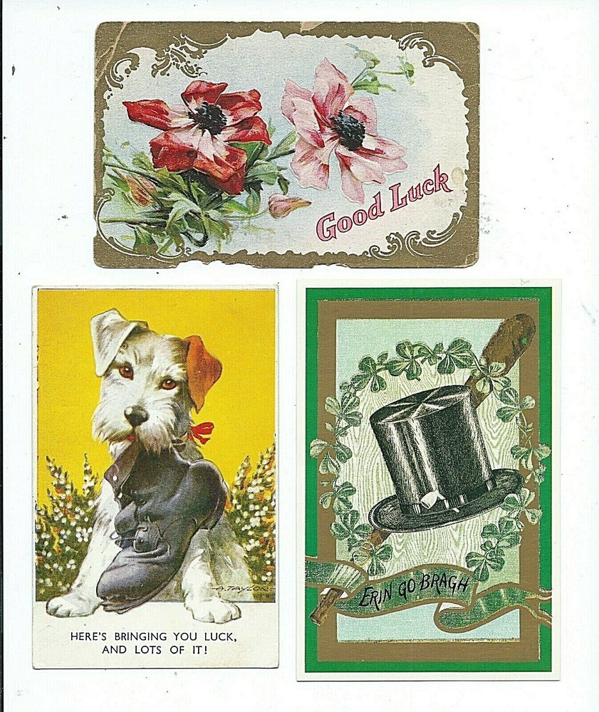 ST. PATRICK'S DAY Postcards ERIN GO BRAGH clover GOOD LUCK Happy New Year puppy-image