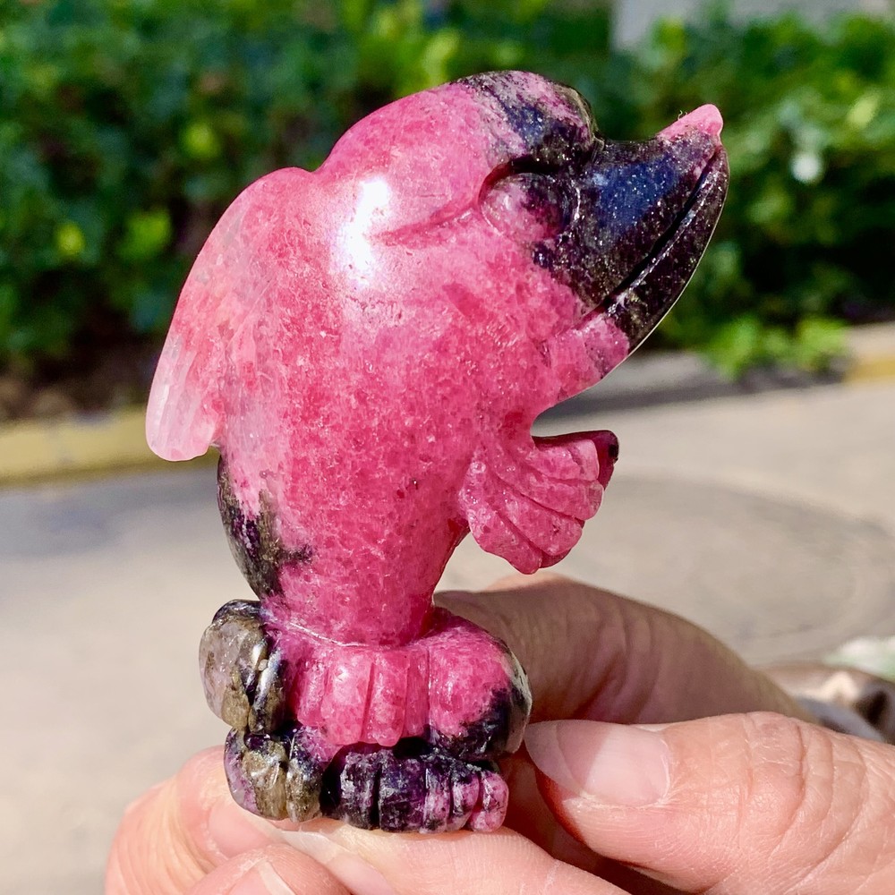128G Natural Pink Rhodonite Quartz dolphin Carved Crystal Statue Animal Gift