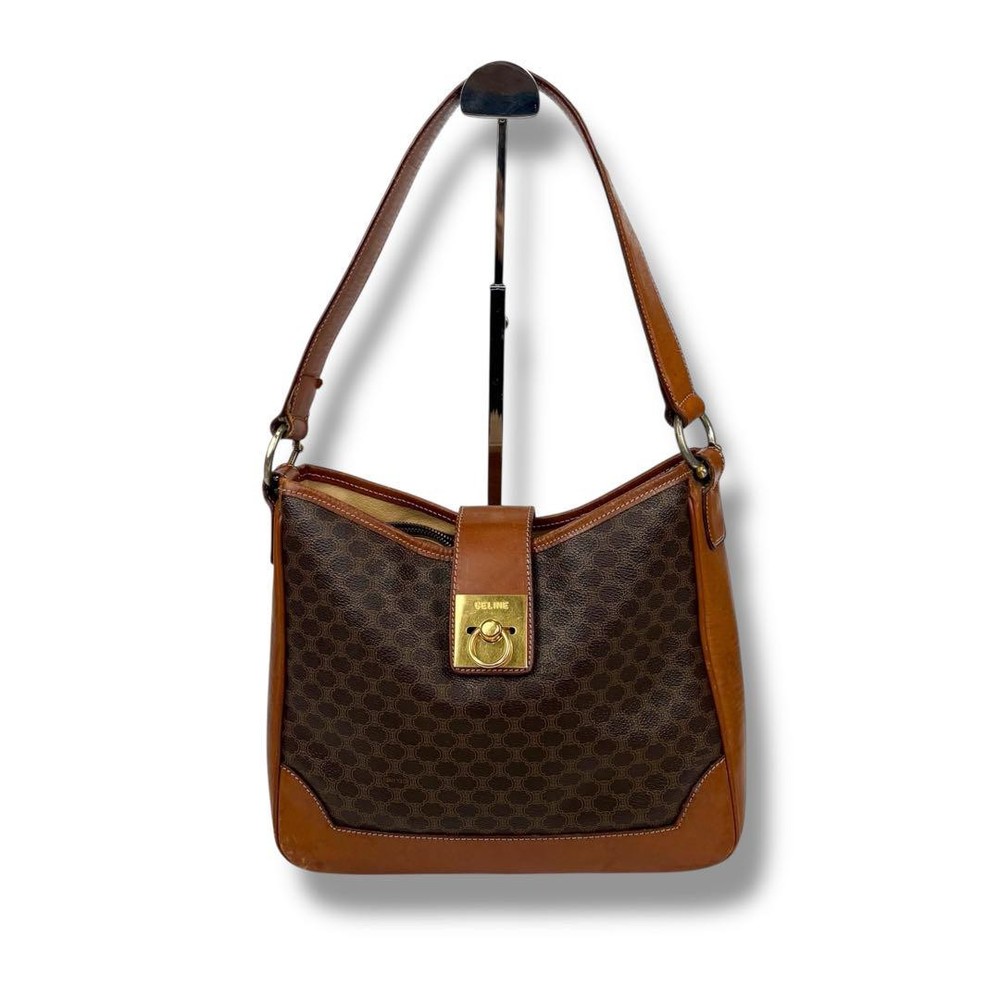 Celine Brown Leather PVC Hobo One Shoulder Bag 10.6x8.7x2.8 Used
