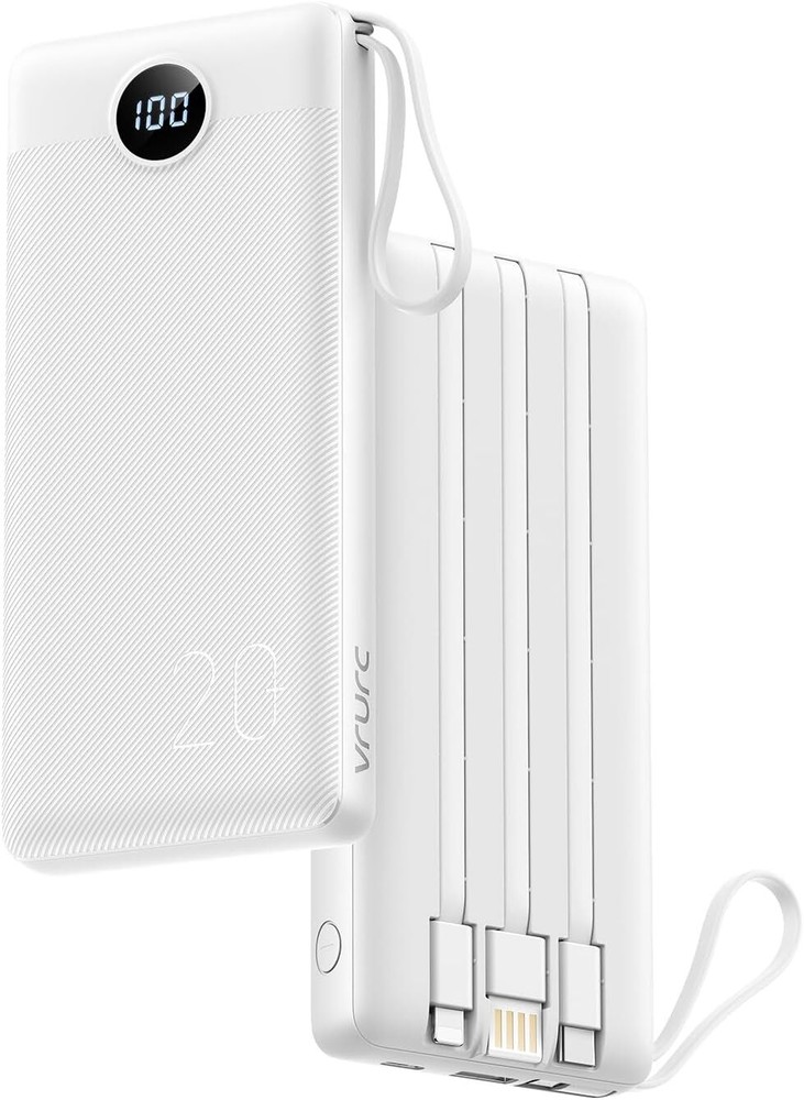 20000mAh USB C Power Bank 22.5W Fast Charging Portable Charger with Built-in Cable