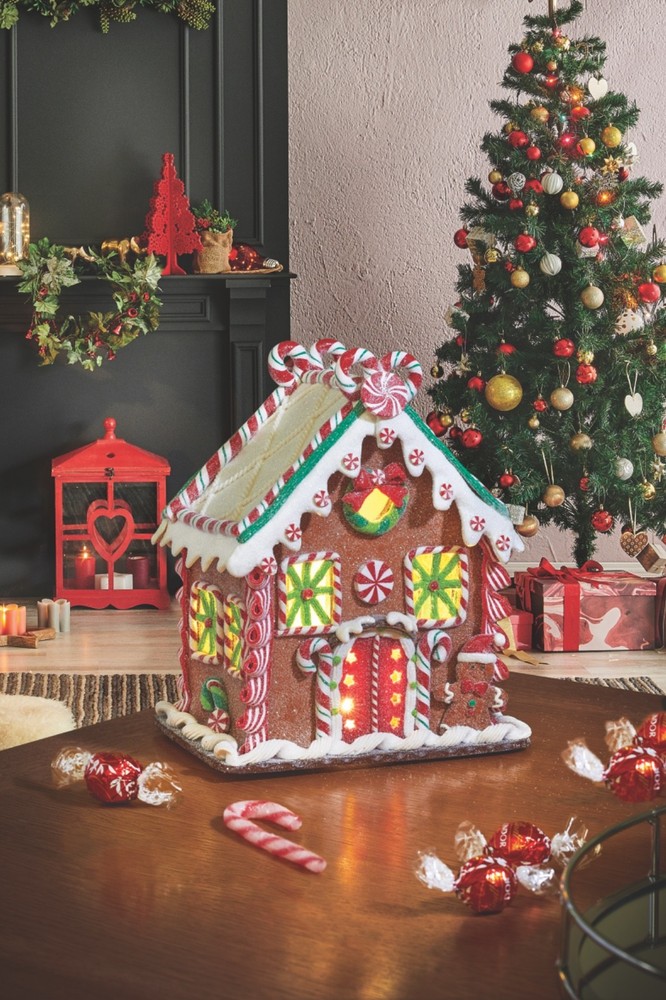 Large LED Light Up Christmas Candy Cane Gingerbread Chalet House 26cm Decoration