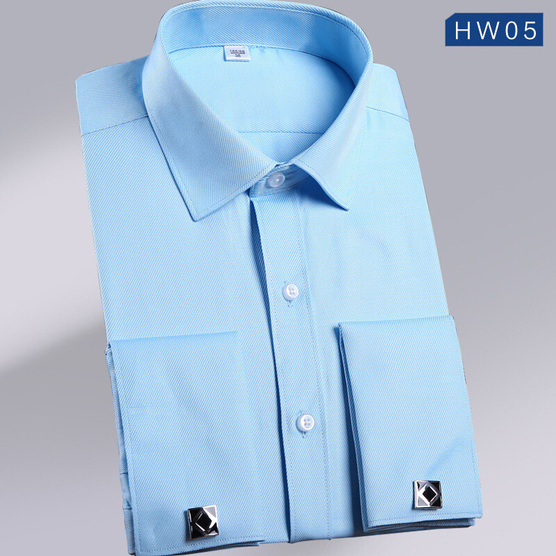 Mens Dress Shirts Luxury Business Formal French Cuff Shirts With Cufflinks Tops.