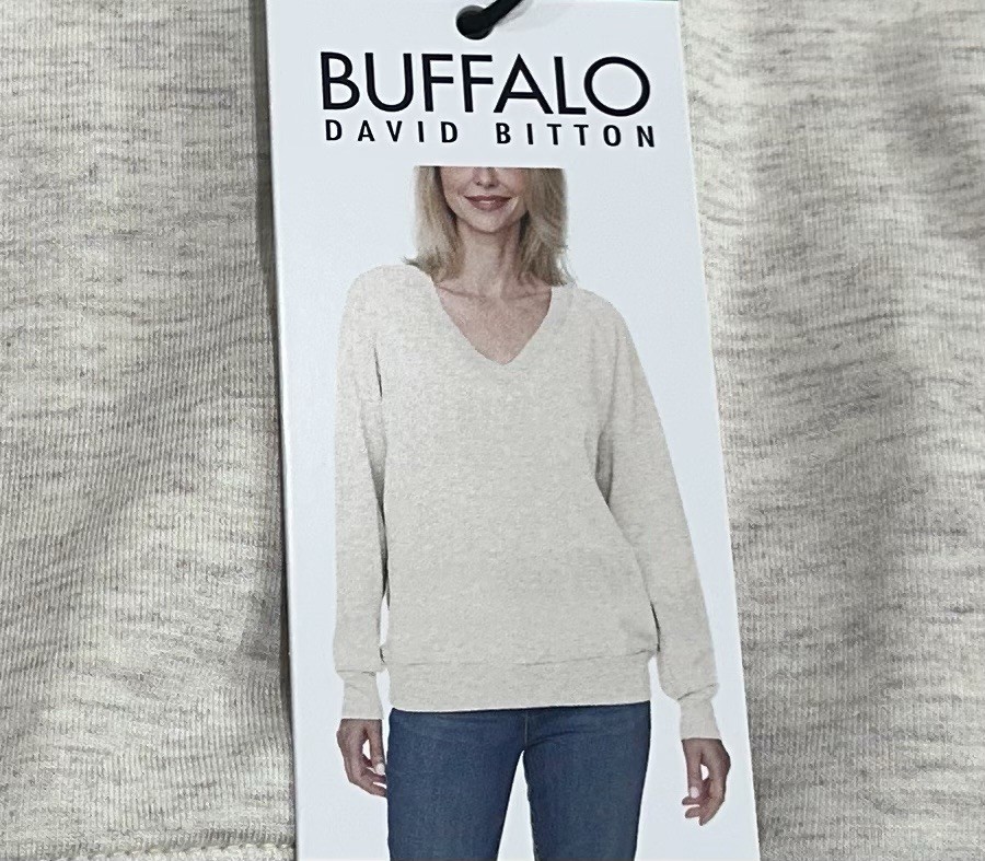 Buffalo David Bitton Women's Super Soft V-Neck Sweatshirt, Oatmeal Heather, XL