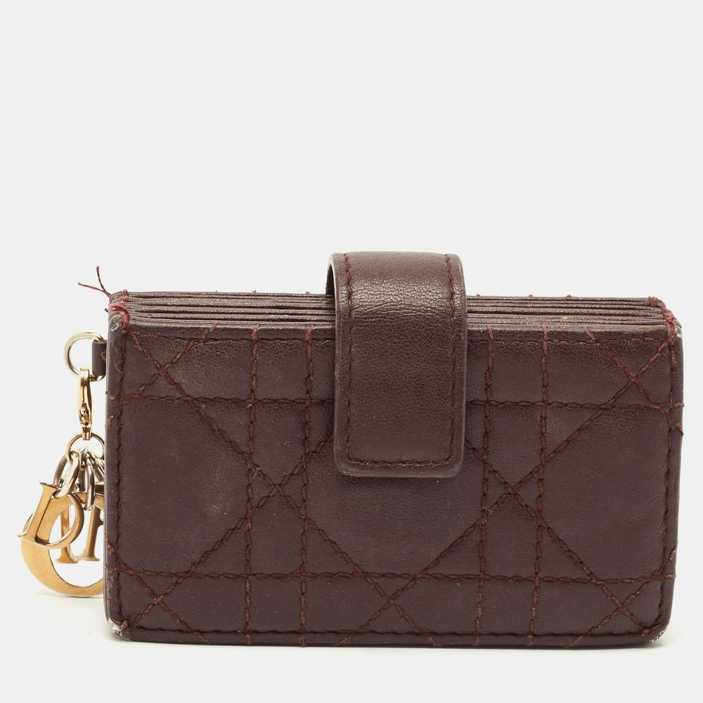 Dior Lady Dior 5 Gusset Card Case in Burgundy Cannage Leather