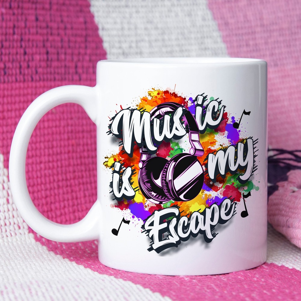 Music Lovers Mug - Pink Earphones Design - My Escape Through Music  
