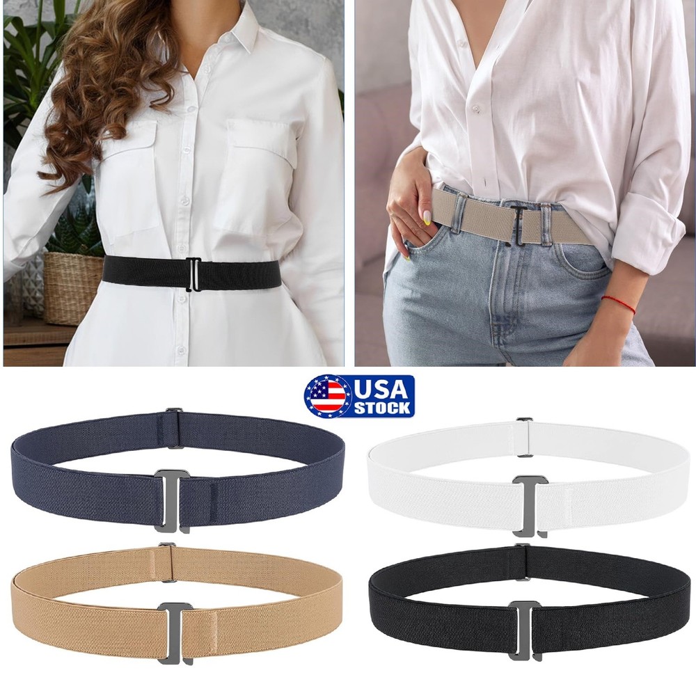 Invisible Women Stretch Belt No Show Elastic Web Strap Belt with Flat Buckle USA