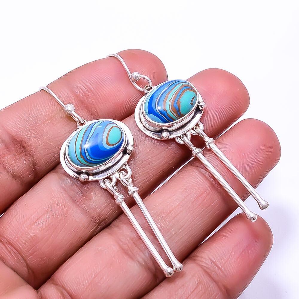 Blue Rainbow Calsilica Designer Handmade 925 Sterling Silver Earring 2.22