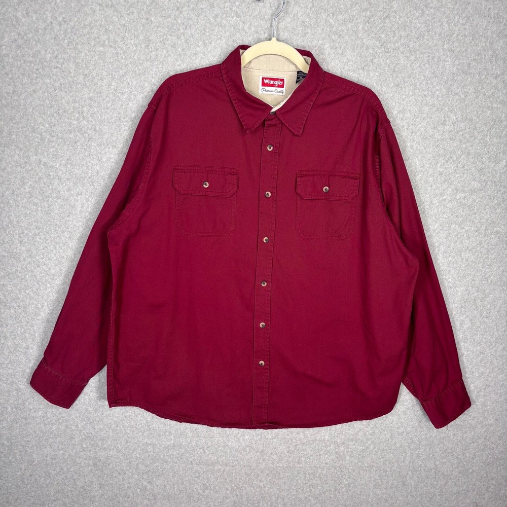 Wrangler XL Red Heavy Cotton Work Shirt for Men Outdoor Hiking Camping