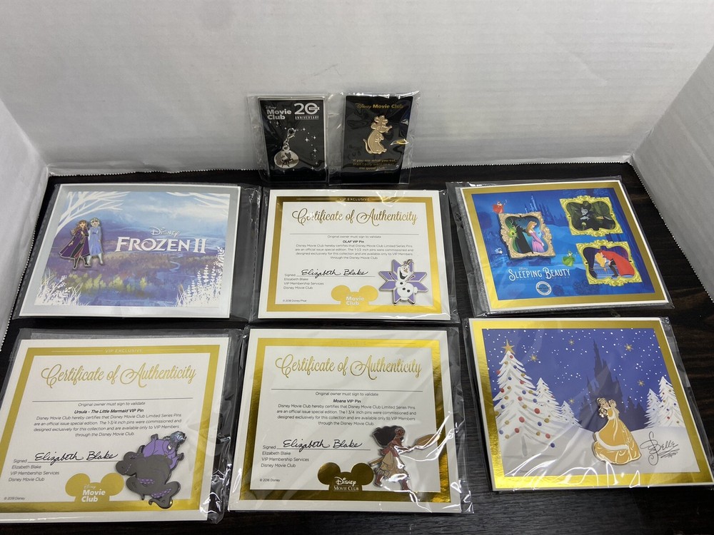 Authentic Disney Movie Club DMC / VIP Pins - Lot of 6 + Pendants Moana, Frozen +