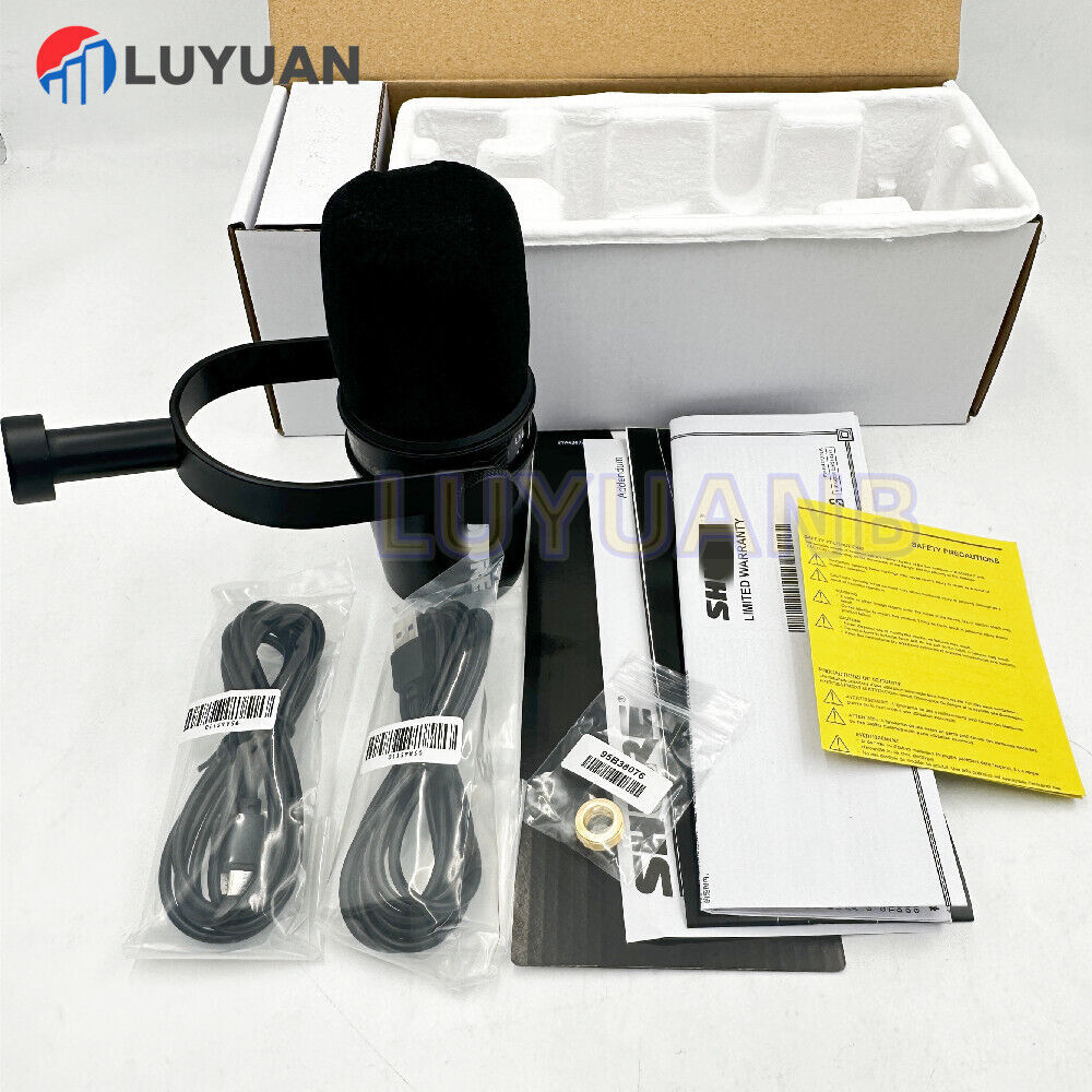 Black MV7 Shur Cardioid Dynamic Vocal / Broadcast Microphone USB & XLR Outputs