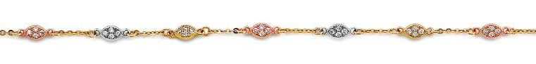 NEW 14K TRI COLOR GOLD LIGHT ANKLET (9+1)