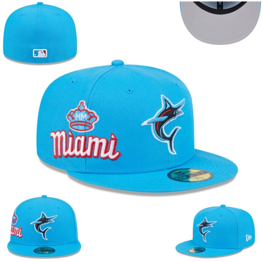 Men's Miami Marlins New Era 59FiFTY Fitted Cap Marlins Side Logo - Light Blue