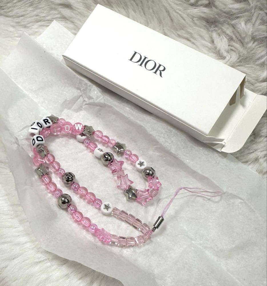 Dior 2025 Novelty Charm Keychain Pink Beads Sparkly Strap Latest