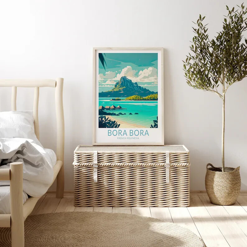 Bora Bora Island Travel Poster Wall Art, Bora Bora French Polynesia Poster
