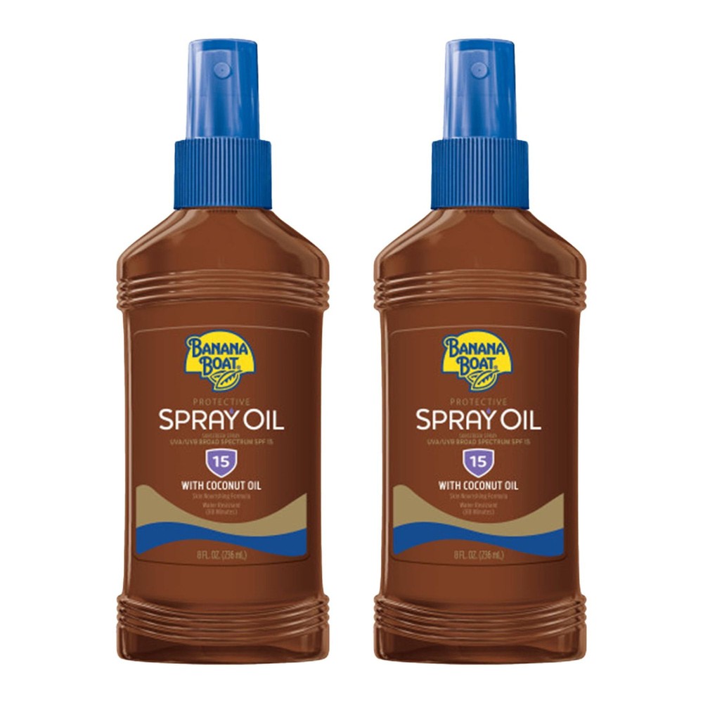 Banana Boat SPF 15 Tanning Oil Spray 8oz 2 Pack Sunscreen Broad Spectrum