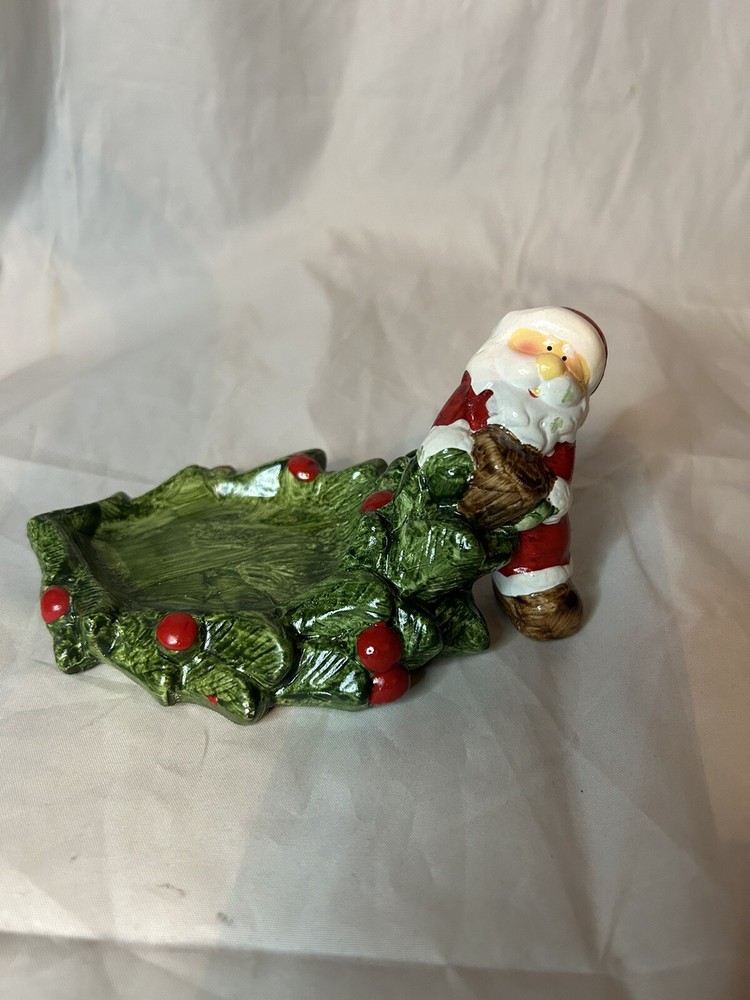 Santa Ceramic Soap Dish 6x3 with Christmas Tree and Santa Design  