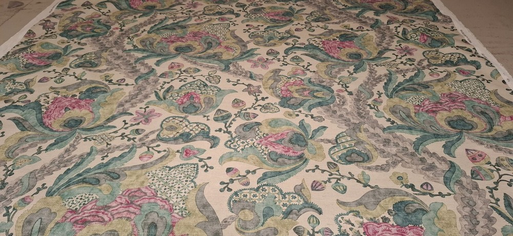 ROLL END 1.6 METRES OF WARWICK FABRICS HOUGHTON UPHOLSTERY FABRIC IN VERDIGRIS