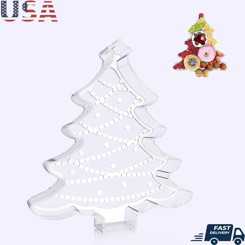 Christmas Tree Acrylic Charcuterie Tray Snack Platter Holiday Party Gift New