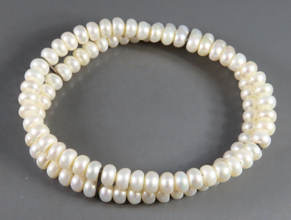 HONORA Sterling Silver DOUBLE 2-STRAND WHITE PEARLS Pearl Beaded Tennis Bracelet