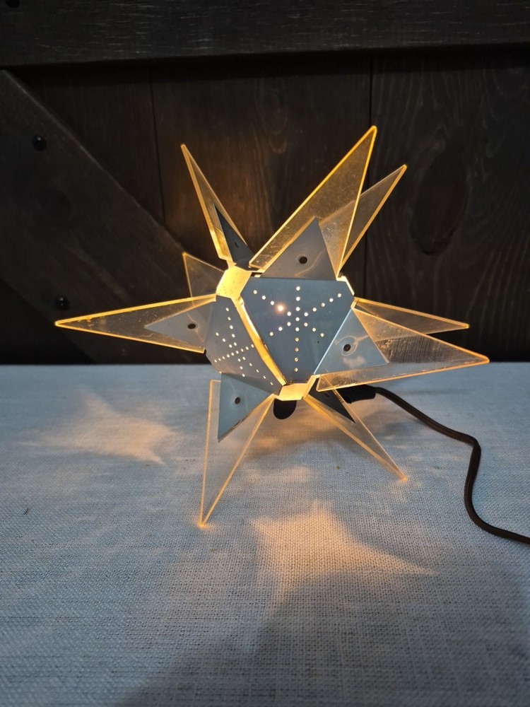 Vintage Crystalite Star Lucite Aluminum Tree Topper MCM Christmas Atomic Light