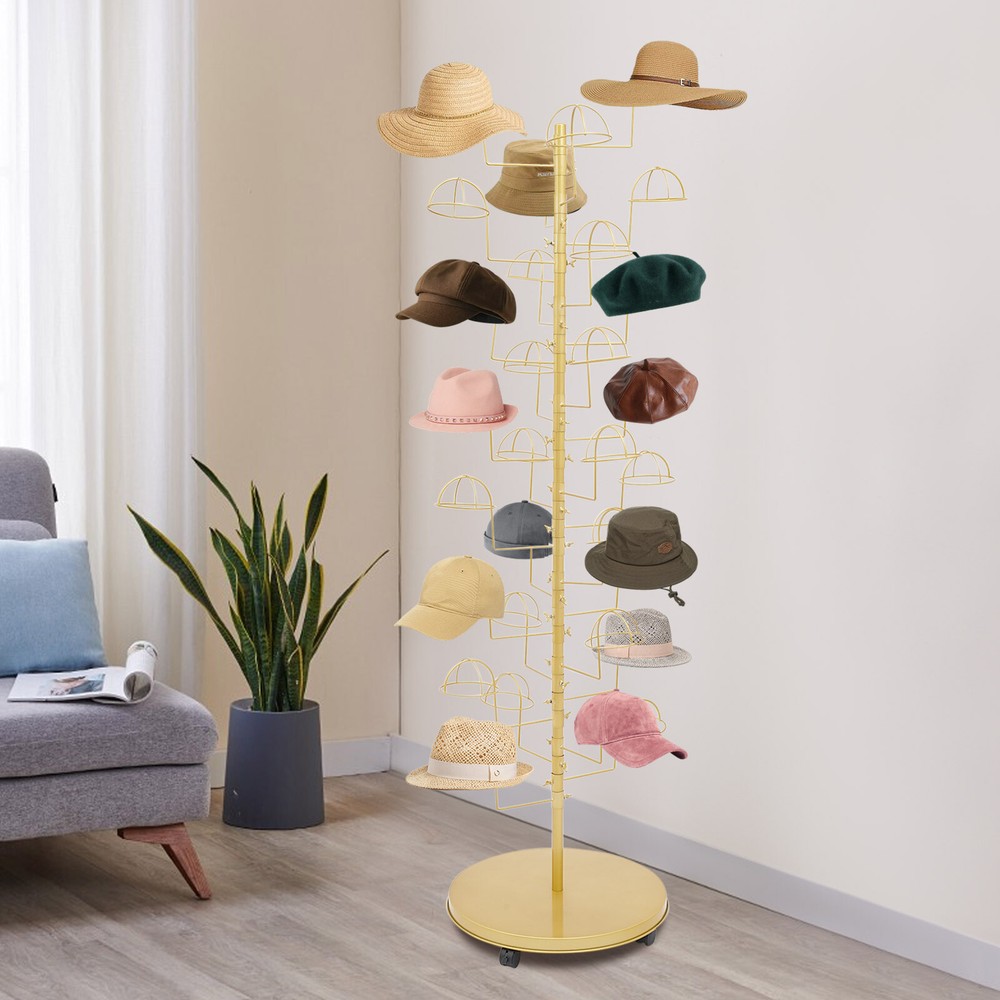 Metal Hats Display Stand Hat Storage Stand W/ 30 Hooks Freestanding Hat Rack NEW