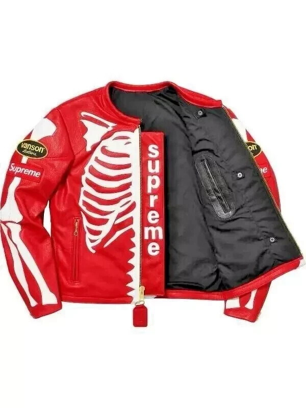 Bold Red Skeleton Leather Jacket for a Standout Look