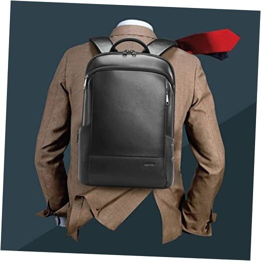 Slim Unisex Leather Laptop Backpack Fits 15.6 Inch Business Notebook
